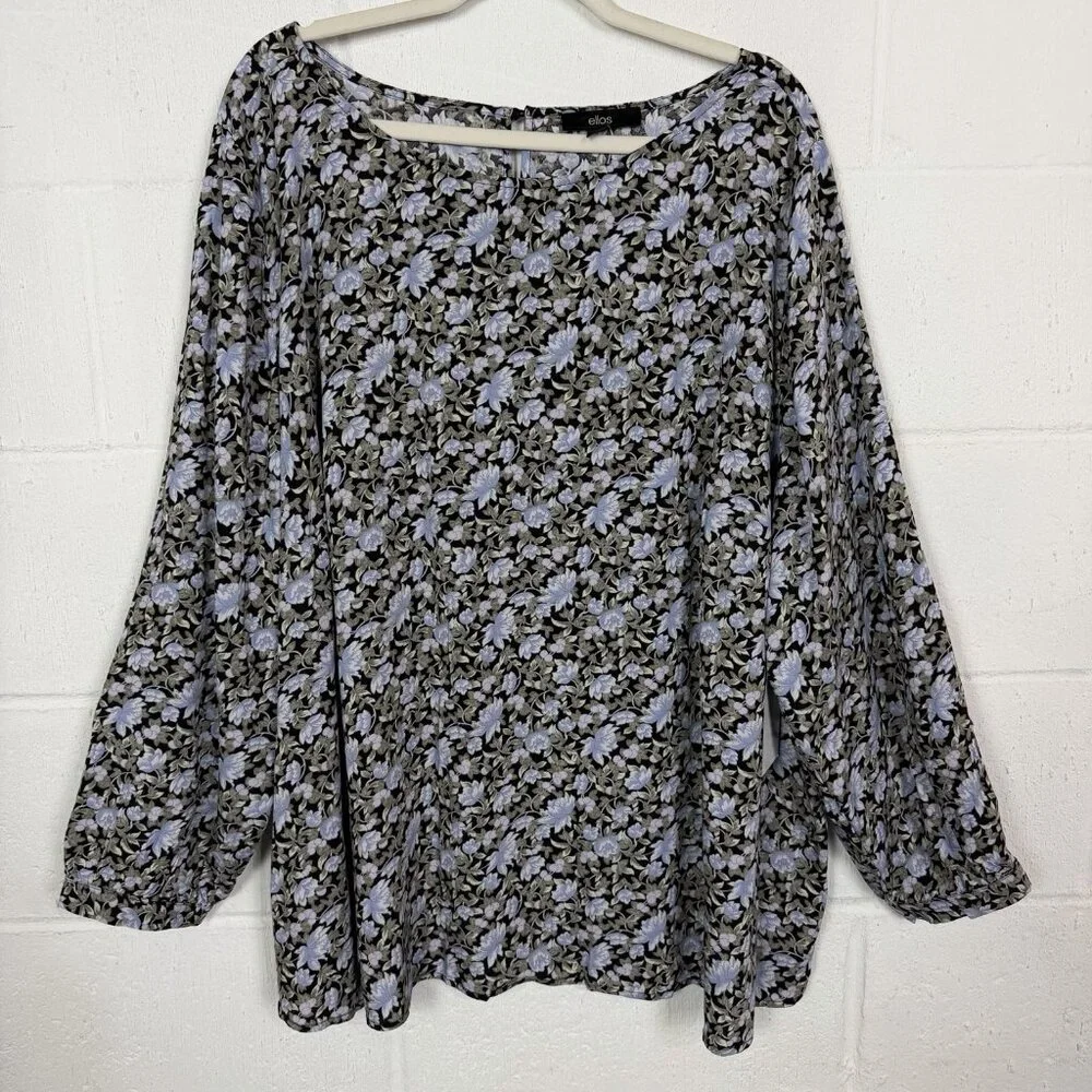 Ellos NWT Women's Top Blue Floral Drapey Office Work Romantic Fairy Plus Size 26 - Picture 1 of 15